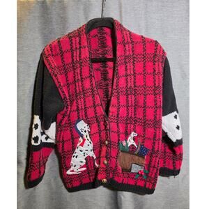 VTG Heavy Dog Christmas Knit Cardigan Dalmation Beagle Ugly Sweater Teacher Sz M